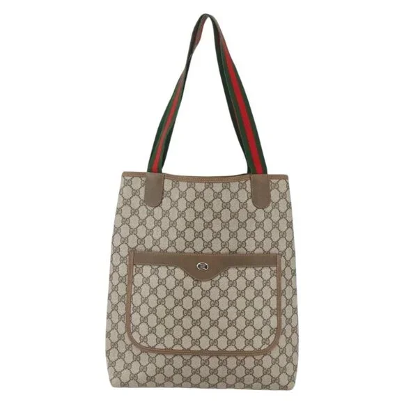 GUCCI GG Supreme Web Sherry Line Tote Bag PVC Beige Red 39 02 003 Auth ka492 - Picture 3 of 15